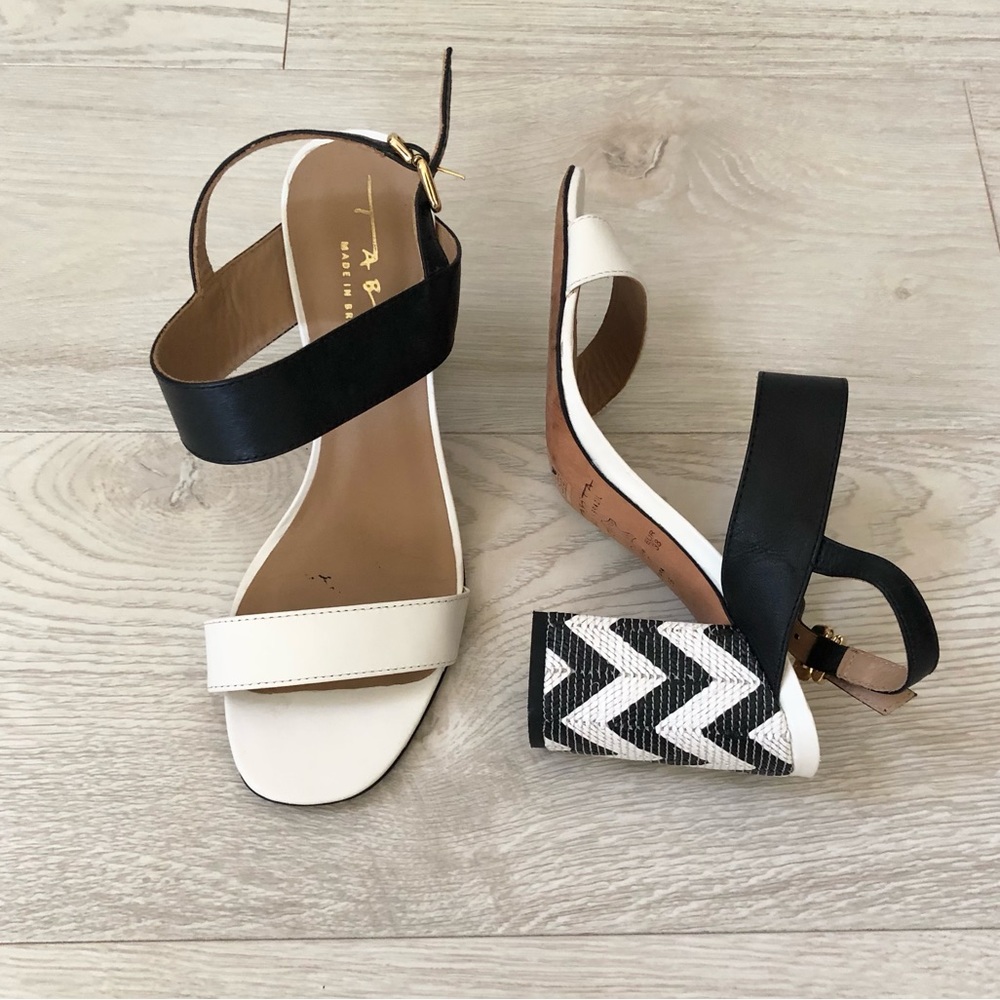 Brazilian Tabita Leather Black/White Block Heel Sandals